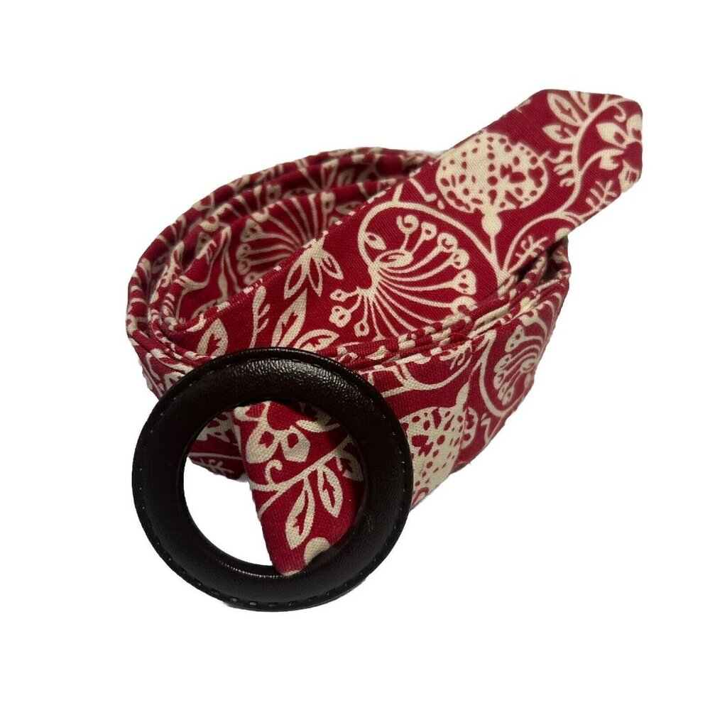 38” Red Hawaiian Print Cloth Belt Women’s D-ring Closure Adjustable